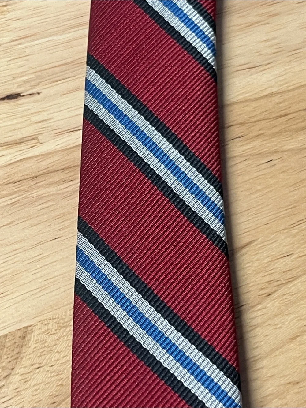 Boys Striped Clip-On Tie Burgundy Blue White